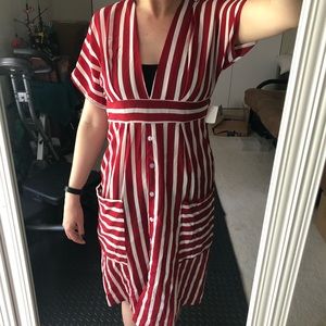 Red and White Striped Midi Dress
